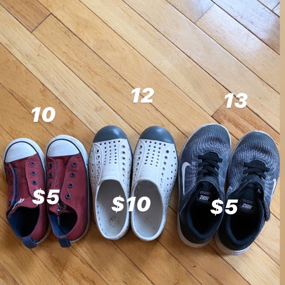 Boys shoes 10, 11, 12. Native Nike Converse